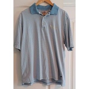 Vintage Callaway Mens Polo Knit Shirt Size M White And Blue Striped Golf Rugby